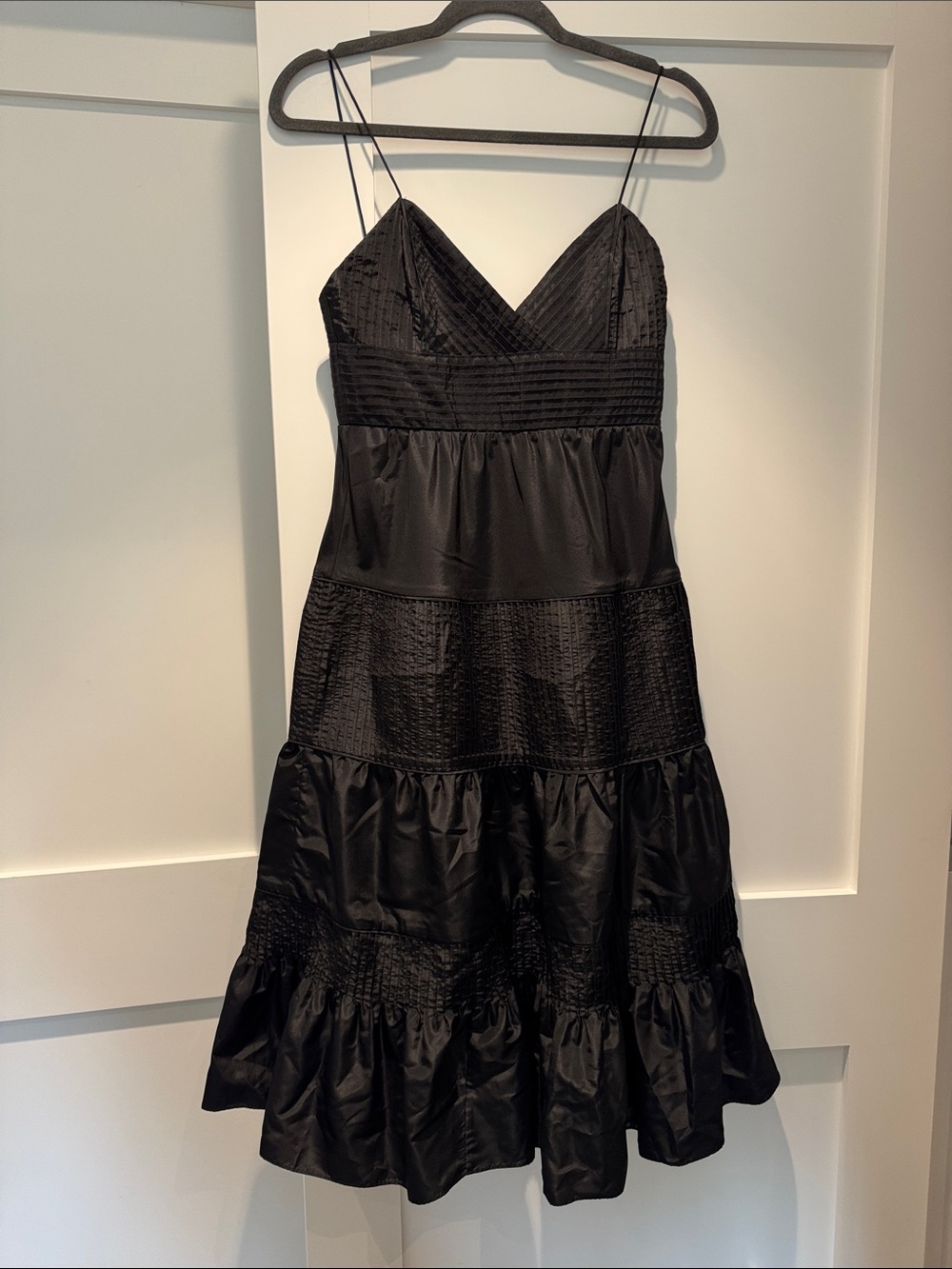 Catherine Malandrino Black Spaghetti Strap Tiered Midi Dress